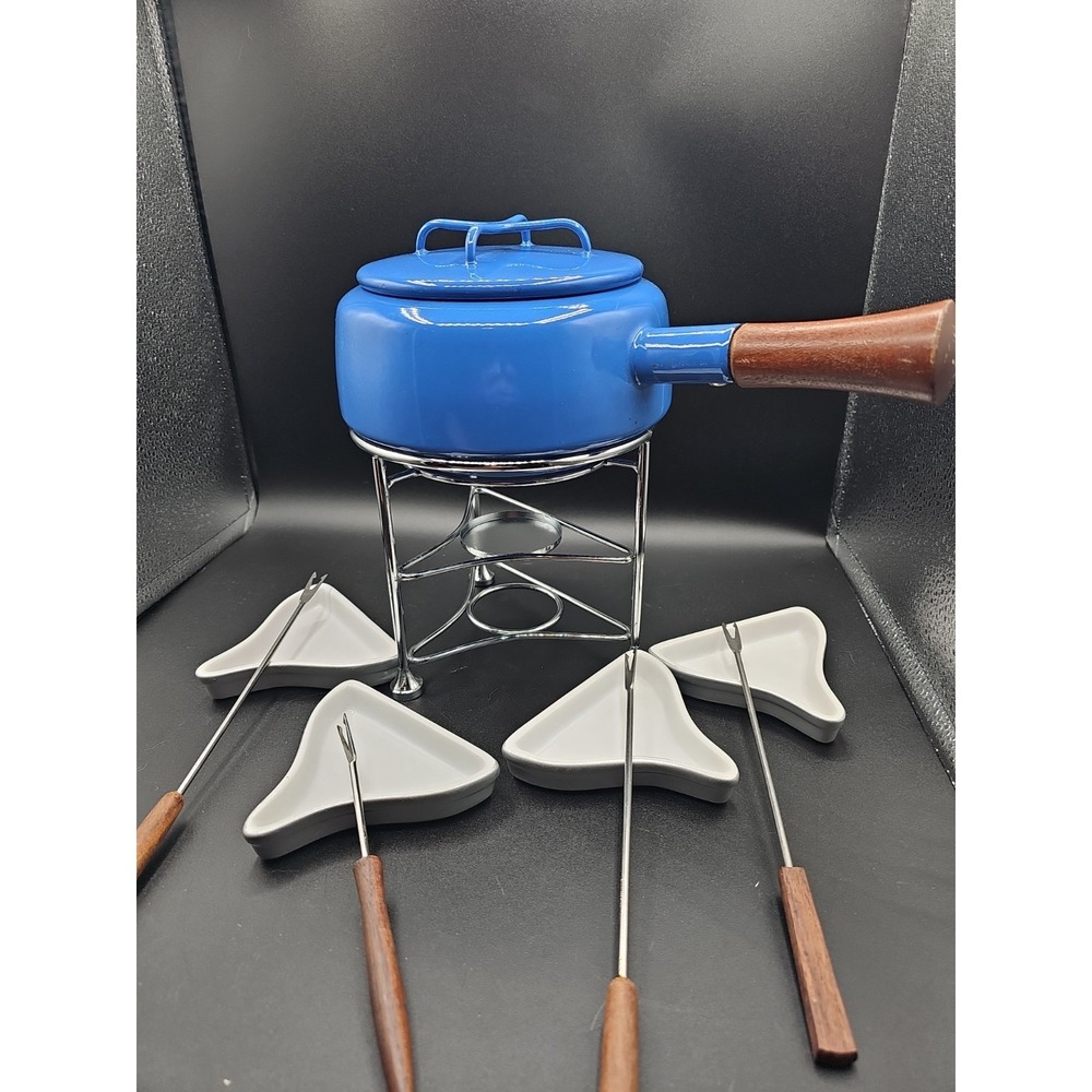 Vintage Mid Century Dansk Kobenstyle Quistgaard Blu Enamel Fondue Set IHQ France